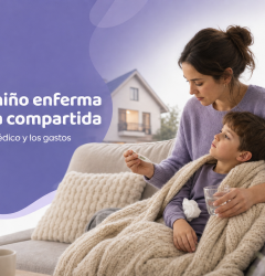 Padre o madre cuidando a un niño enfermo en un hogar de custodia compartida