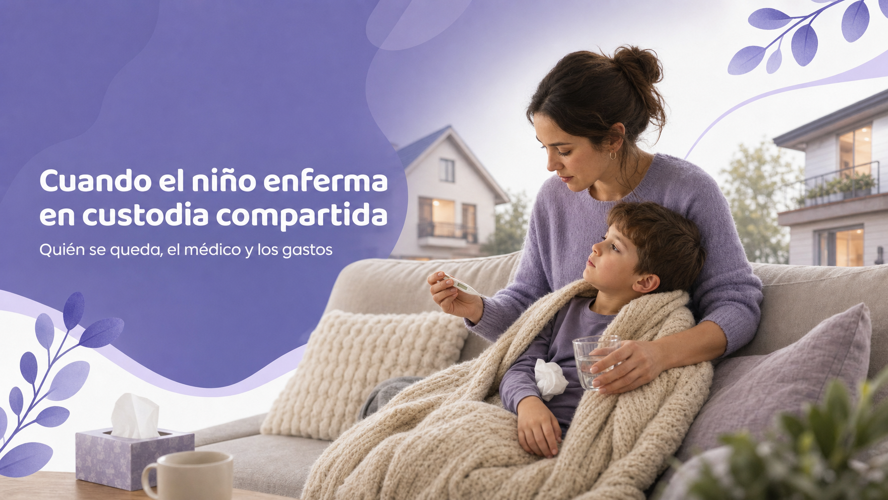 Padre o madre cuidando a un niño enfermo en un hogar de custodia compartida